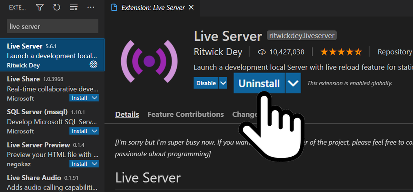 Uninstall Live Server