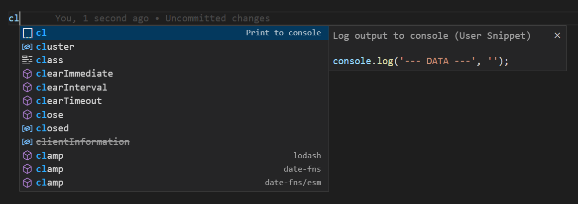 Snippet Console Log 1