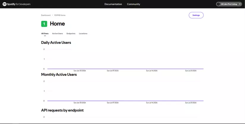 Spotify API App Dashboard