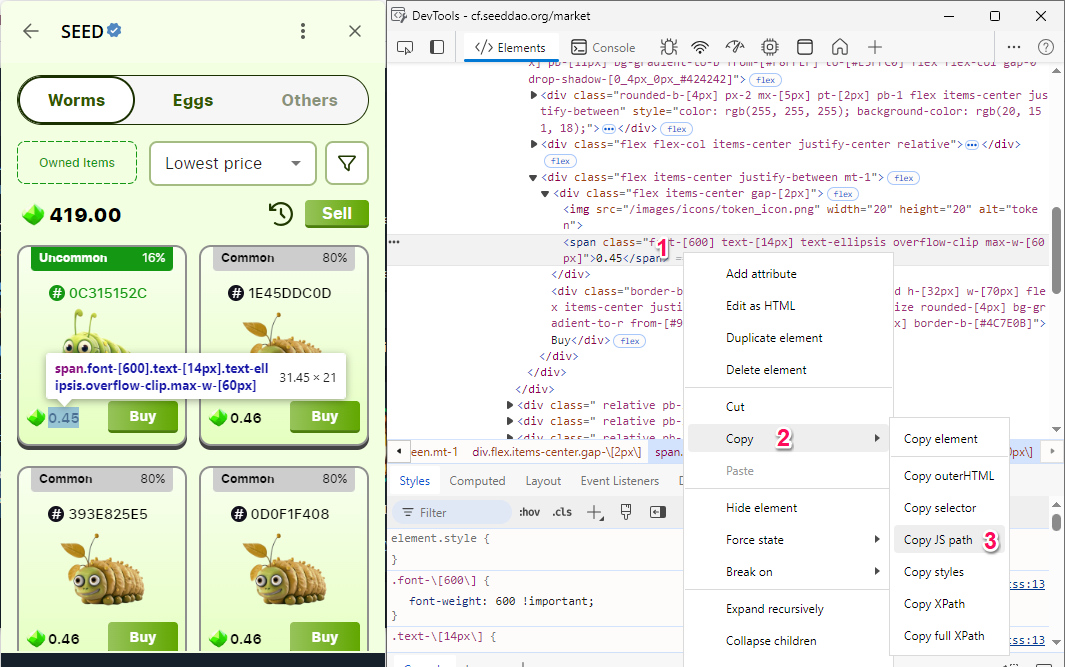 Copy JS Path